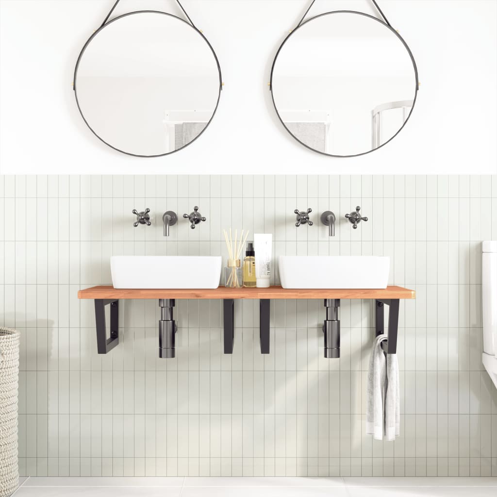 Wall-Mounted Basin Shelf with Beech Wood Top and Steel Bracket