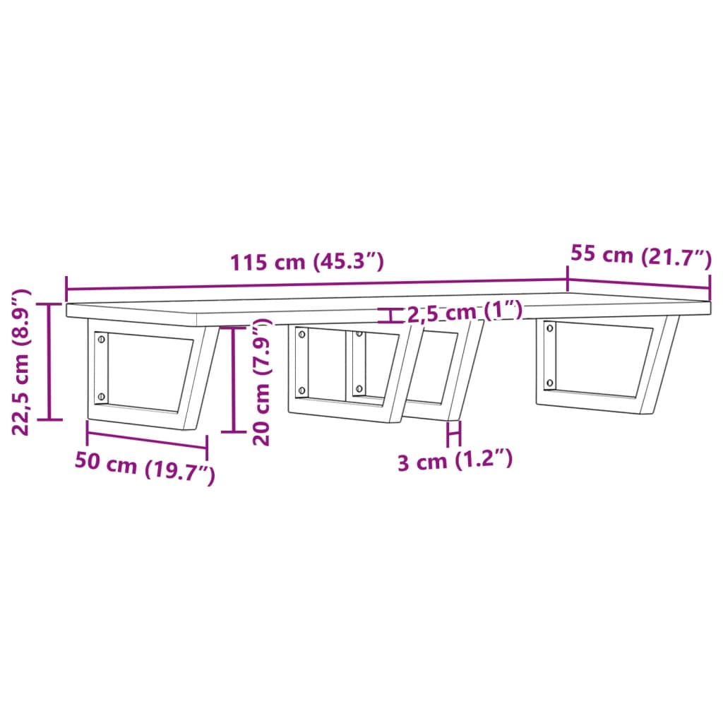 Wall-Mounted Basin Shelf with Beech Wood Top and Steel Bracket