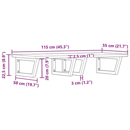 Wall-Mounted Basin Shelf with Beech Wood Top and Steel Bracket