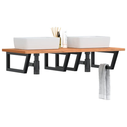 Wall-Mounted Basin Shelf with Beech Wood Top and Steel Bracket