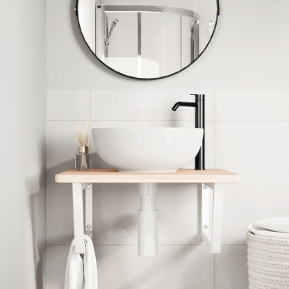 Wall-Mounted Basin Shelf with Solid Oak Top and Steel Brackets