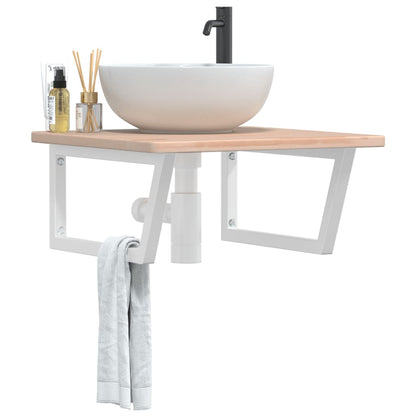 Wall-Mounted Basin Shelf with Solid Oak Top and Steel Brackets