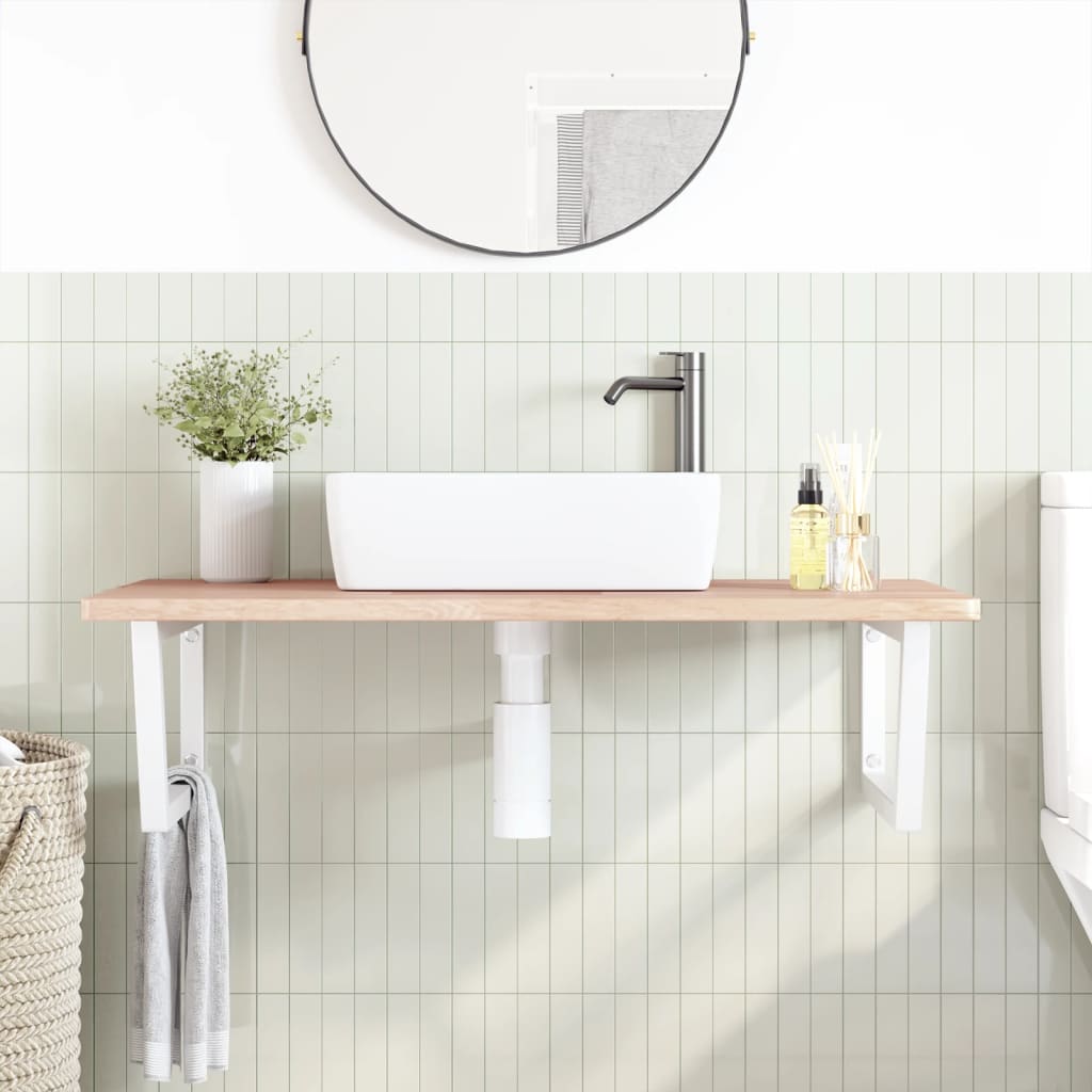 Wall-Mounted Basin Shelf with Solid Oak Top and Steel Brackets