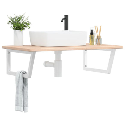 Wall-Mounted Basin Shelf with Solid Oak Top and Steel Brackets