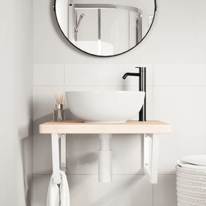 Wall-Mounted Basin Shelf with Solid Oak Top and Steel Brackets