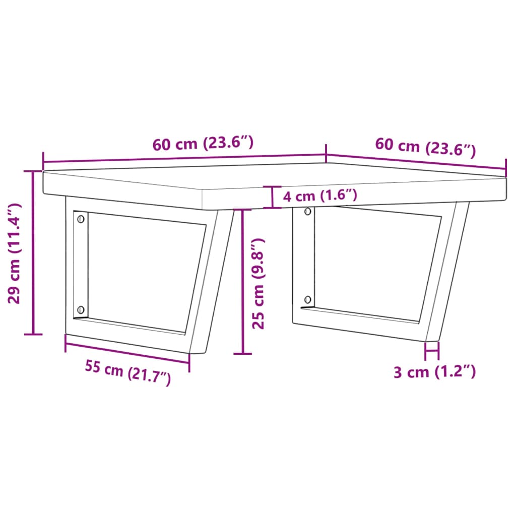 Wall-Mounted Basin Shelf with Solid Oak Top and Steel Brackets