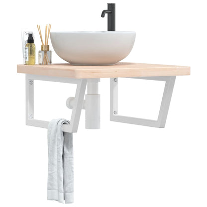 Wall-Mounted Basin Shelf with Solid Oak Top and Steel Brackets