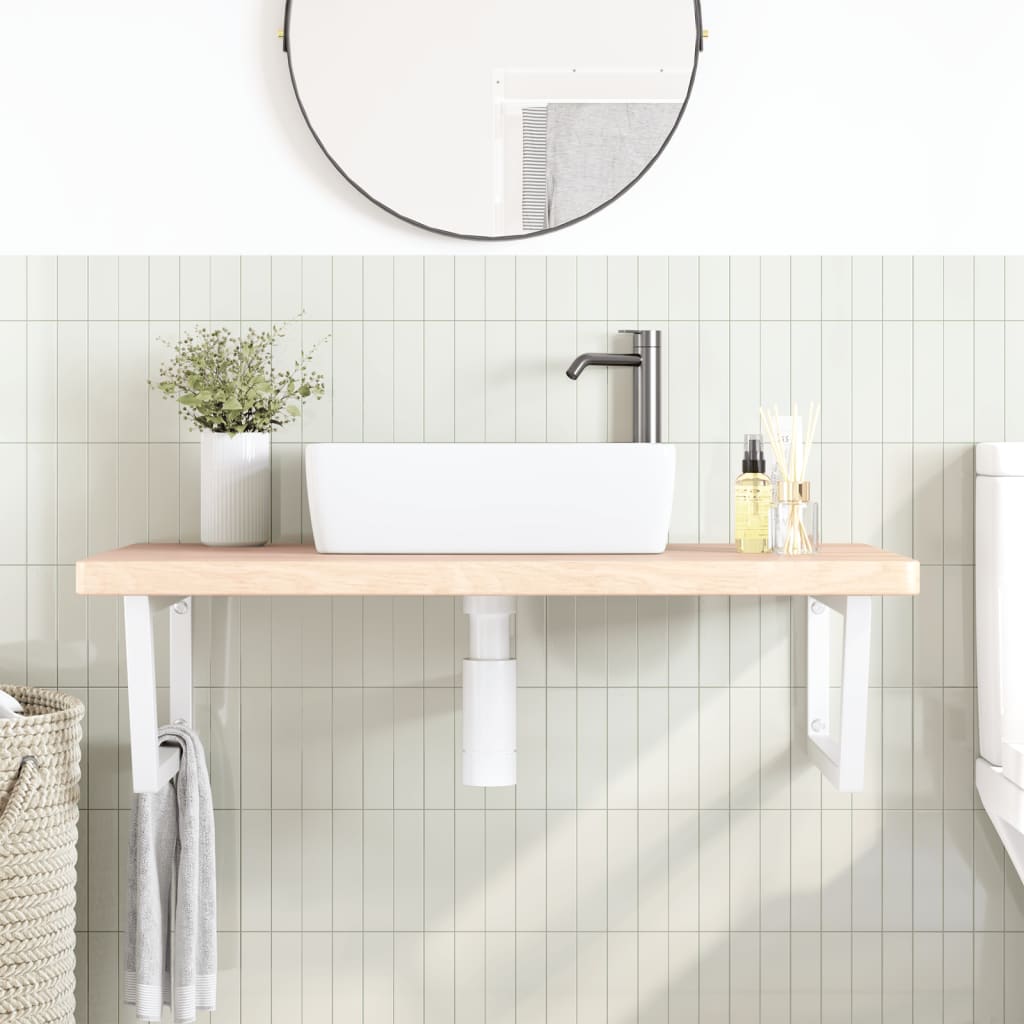 Wall-Mounted Basin Shelf with Solid Oak Top and Steel Brackets