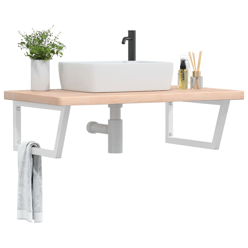 Wall-Mounted Basin Shelf with Solid Oak Top and Steel Brackets