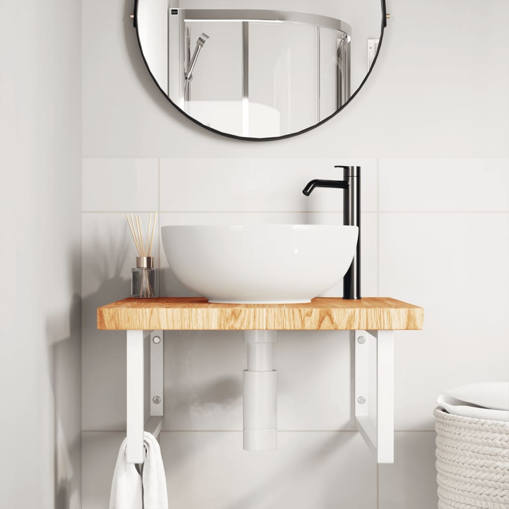 Steel and Solid Oak Wall Basin Shelf