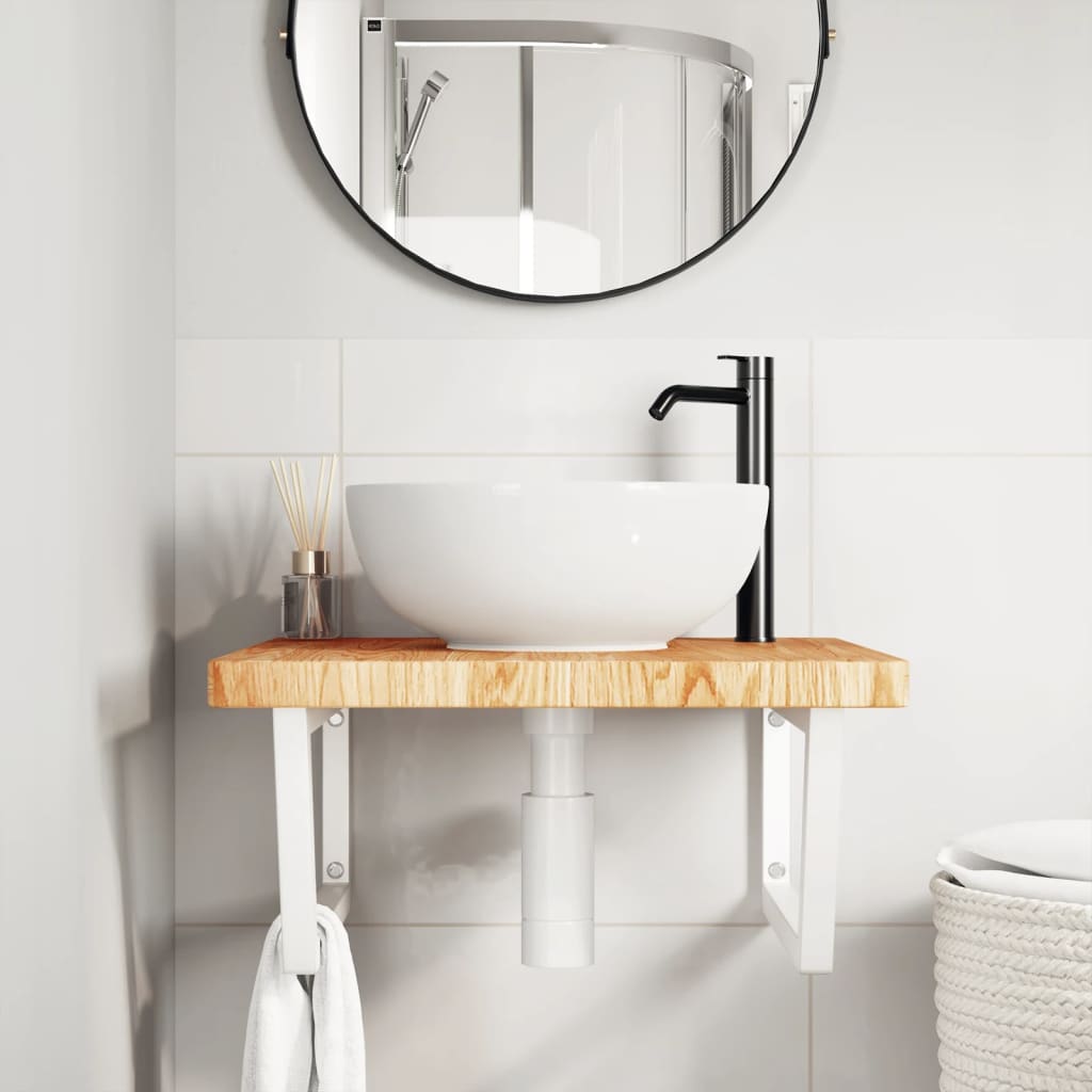 Steel and Oak Floating Basin Shelf