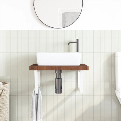 Wall-Mounted Basin Shelf with Solid Oak Top and Steel Brackets