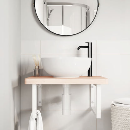 Wall-Mounted Basin Shelf with Beech Wood Top and Steel Supports