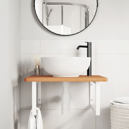 Wall-Mounted Basin Shelf with Beech Wood Top and Steel Supports