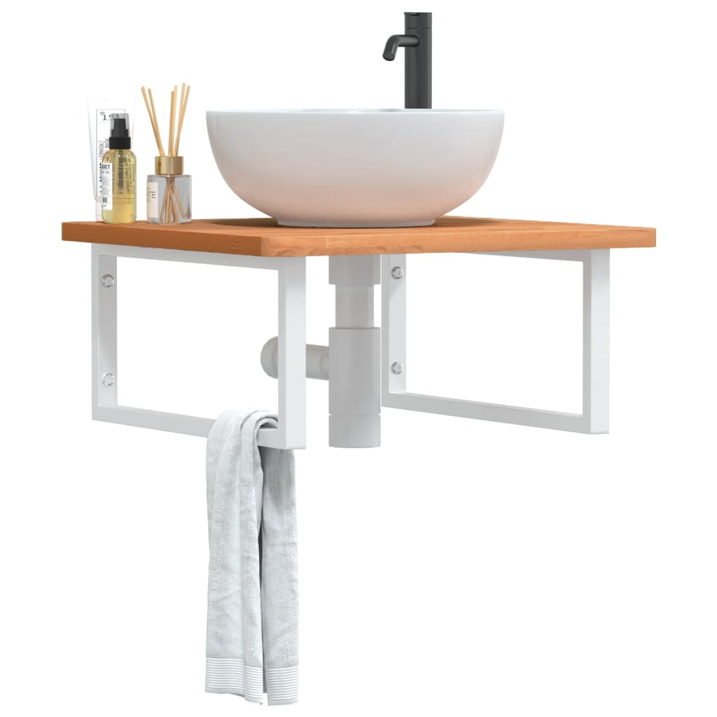 Wall-Mounted Basin Shelf with Beech Wood Top and Steel Supports