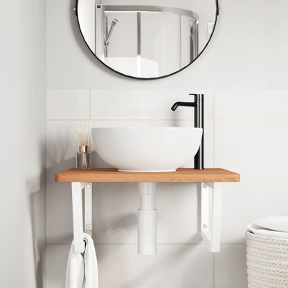 Wall-Mounted Beech Wood Basin Shelf with Steel Bracket