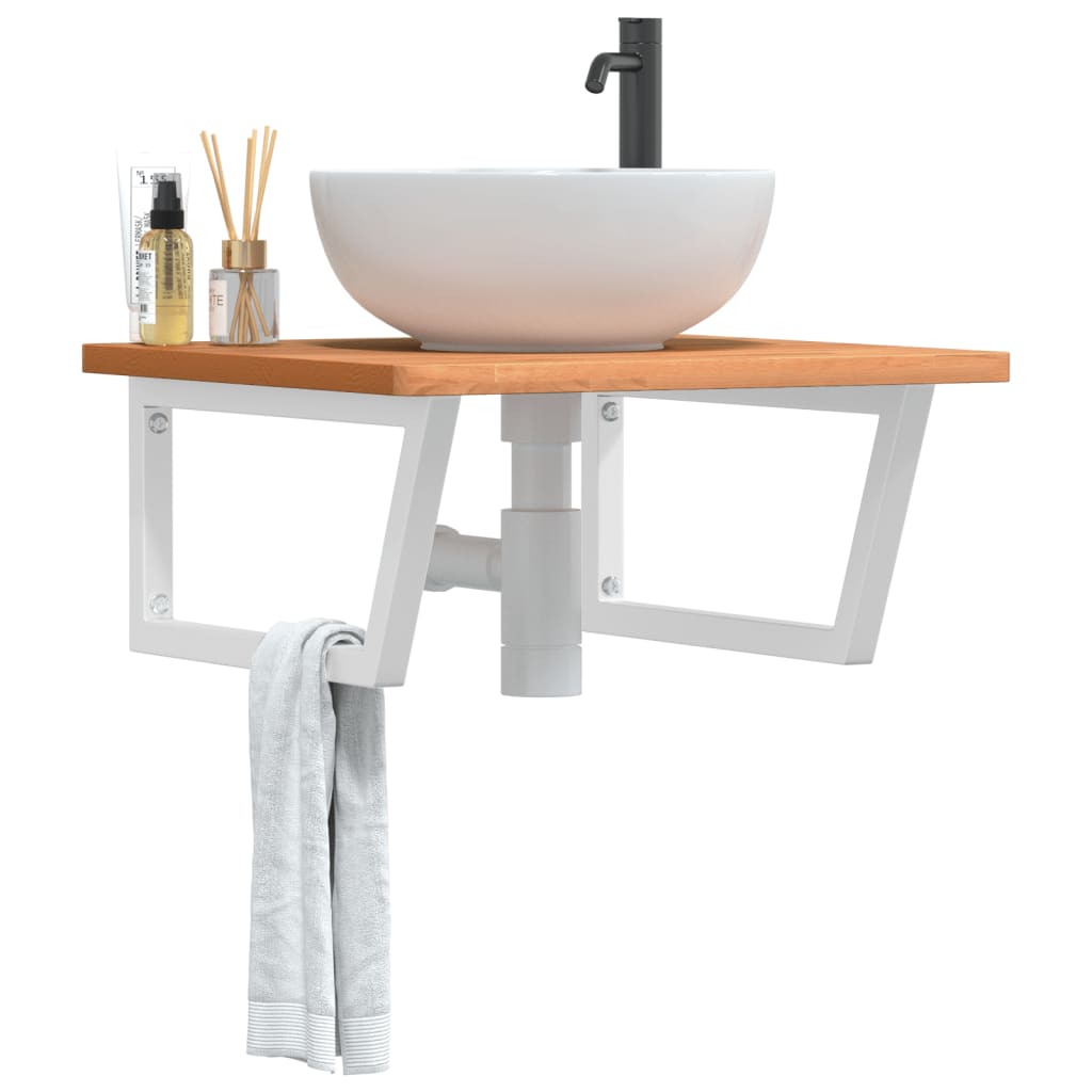 Wall-Mounted Beech Wood Basin Shelf with Steel Bracket