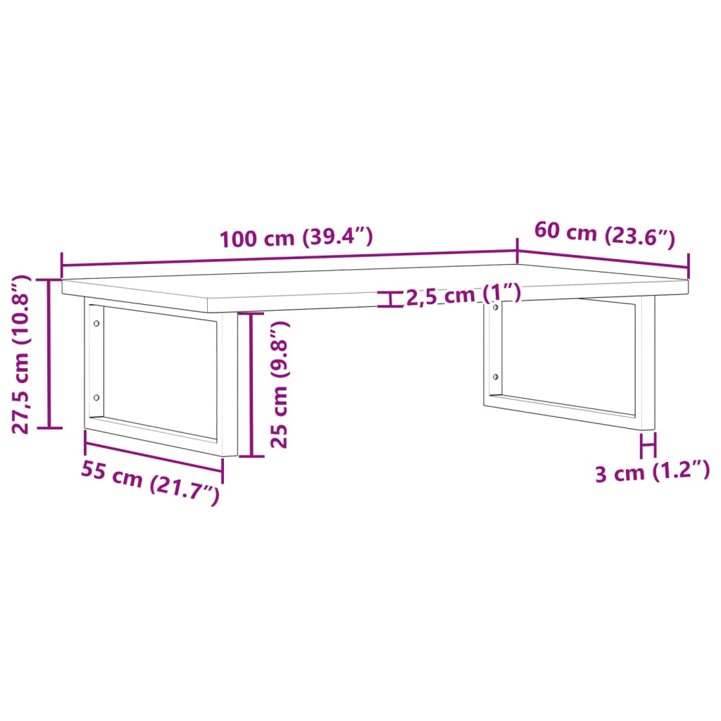 Wall-Mounted Basin Shelf with Steel Frame and Beech Wood Top