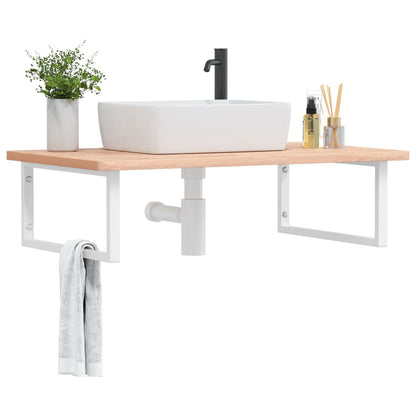 Wall-Mounted Basin Shelf with Steel Frame and Beech Wood Top