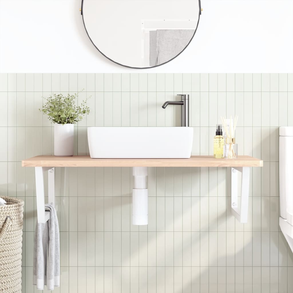 Wall-Mounted Beech Wood Basin Shelf with Steel Bracket