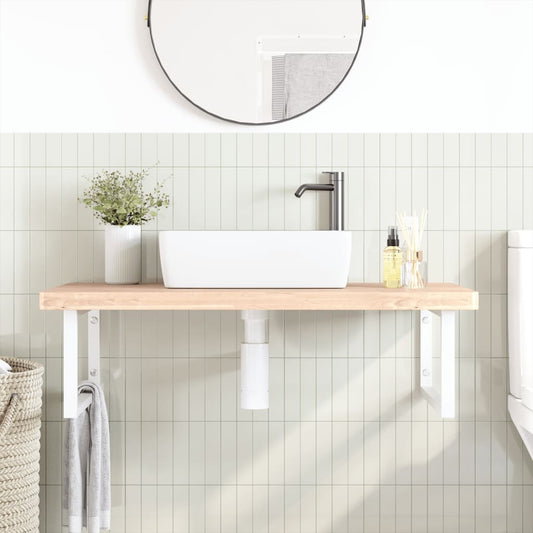 Wall-Mounted Basin Shelf with Steel Frame and Beech Wood Top