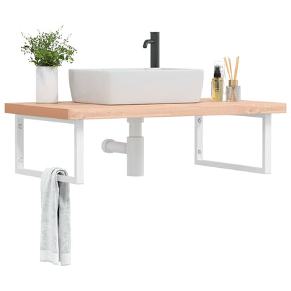 Wall-Mounted Basin Shelf with Steel Frame and Beech Wood Top