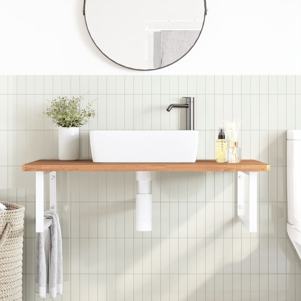 Wall-Mounted Basin Shelf with Beech Wood Top and Steel Supports