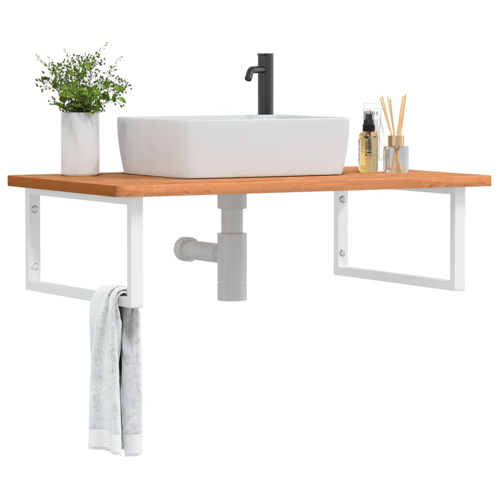 Wall-Mounted Basin Shelf with Beech Wood Top and Steel Supports