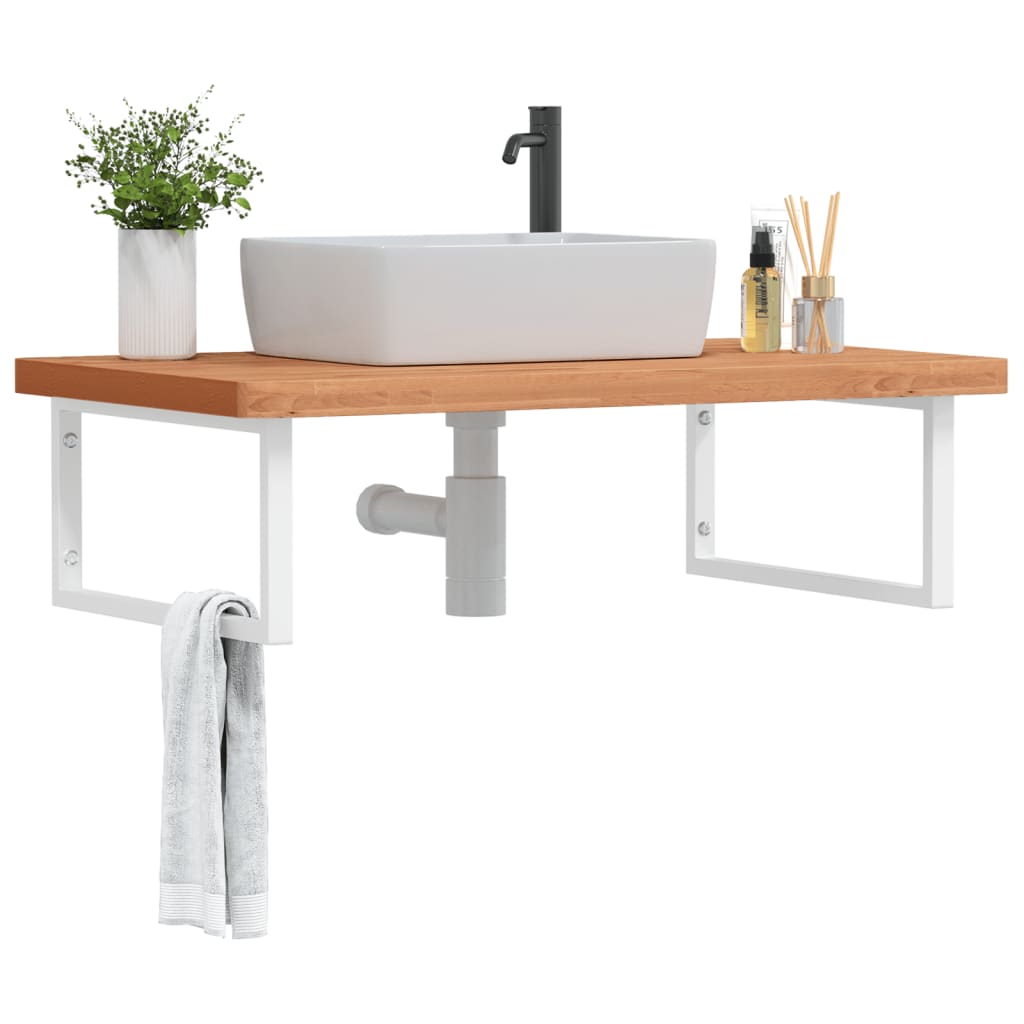 Wall-Mounted Basin Shelf with Steel Frame and Beech Wood Top