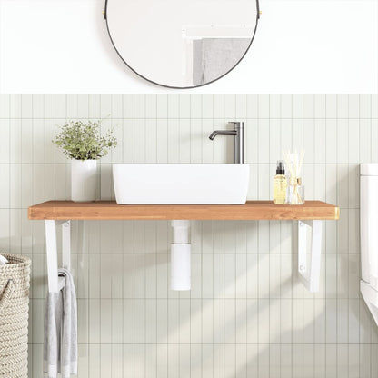 Wall-Mounted Beech Wood Basin Shelf with Steel Bracket