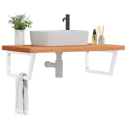 Wall-Mounted Beech Wood Basin Shelf with Steel Bracket