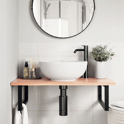 Wall-Mounted Basin Shelf with Oak Wood Top and Steel Bracket