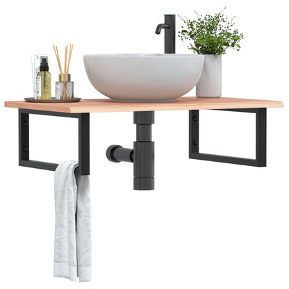 Wall-Mounted Basin Shelf with Oak Wood Top and Steel Bracket