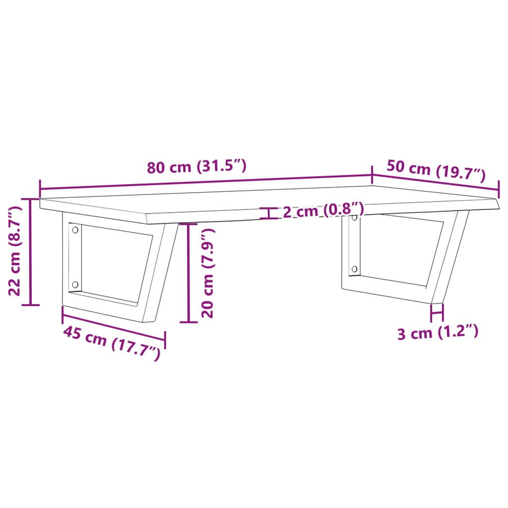 Wall-Mounted Oak Basin Shelf with Steel Brackets