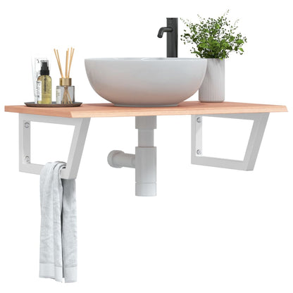 Wall-Mounted Oak Basin Shelf with Steel Brackets