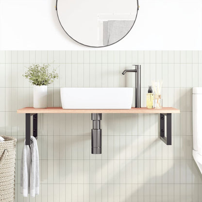 Wall-Mounted Basin Shelf with Oak Wood Top and Steel Bracket