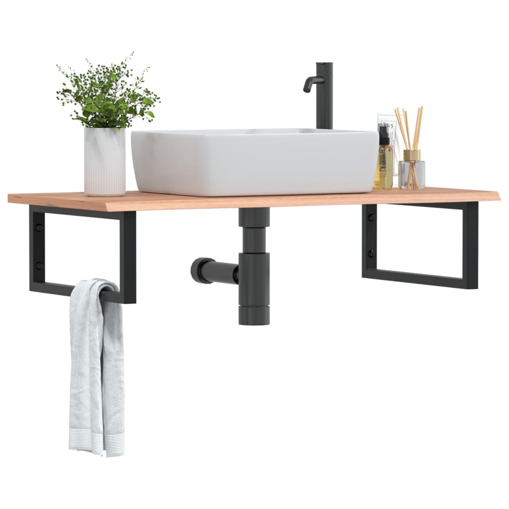 Wall-Mounted Basin Shelf with Oak Wood Top and Steel Bracket