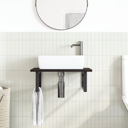 Wall-Mounted Basin Shelf with Oak Wood Top and Steel Bracket