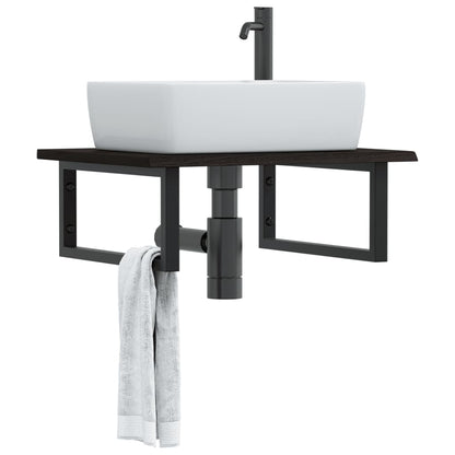 Wall-Mounted Basin Shelf with Oak Wood Top and Steel Bracket