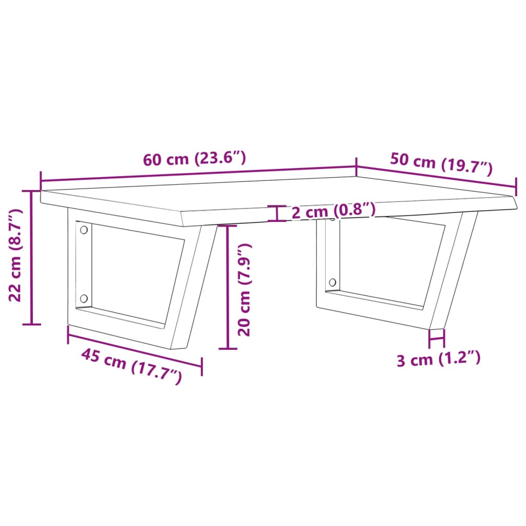 Wall-Mounted Oak Basin Shelf with Steel Brackets