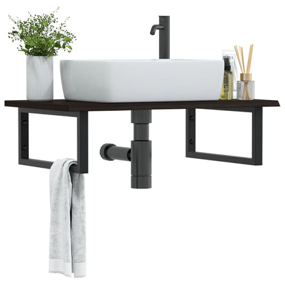 Wall-Mounted Basin Shelf with Oak Wood Top and Steel Bracket