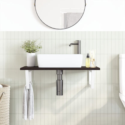 Wall-Mounted Basin Shelf with Solid Oak Top and Steel Brackets