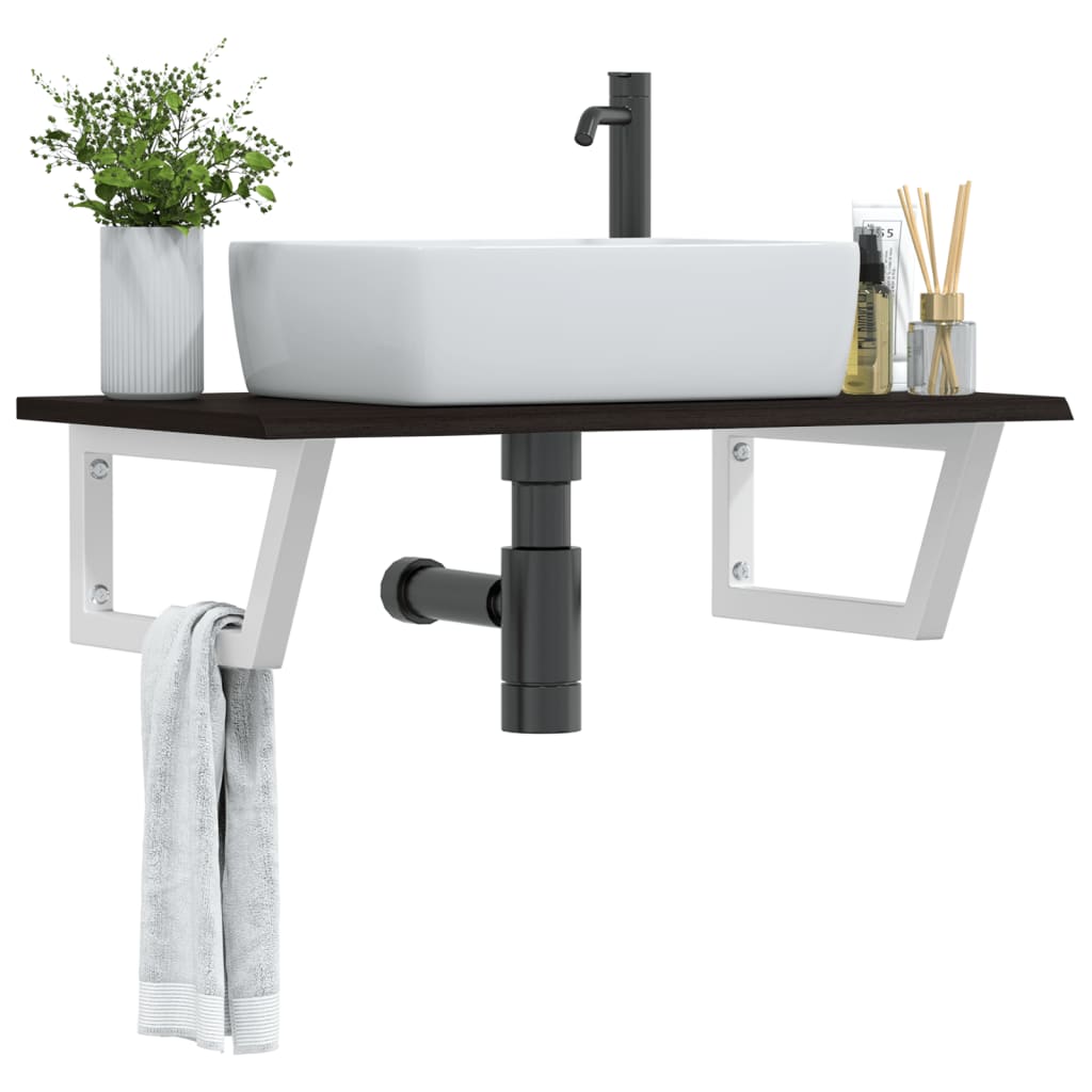 Wall-Mounted Basin Shelf with Solid Oak Top and Steel Brackets