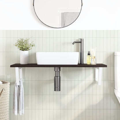 Wall-Mounted Oak Basin Shelf with Steel Brackets