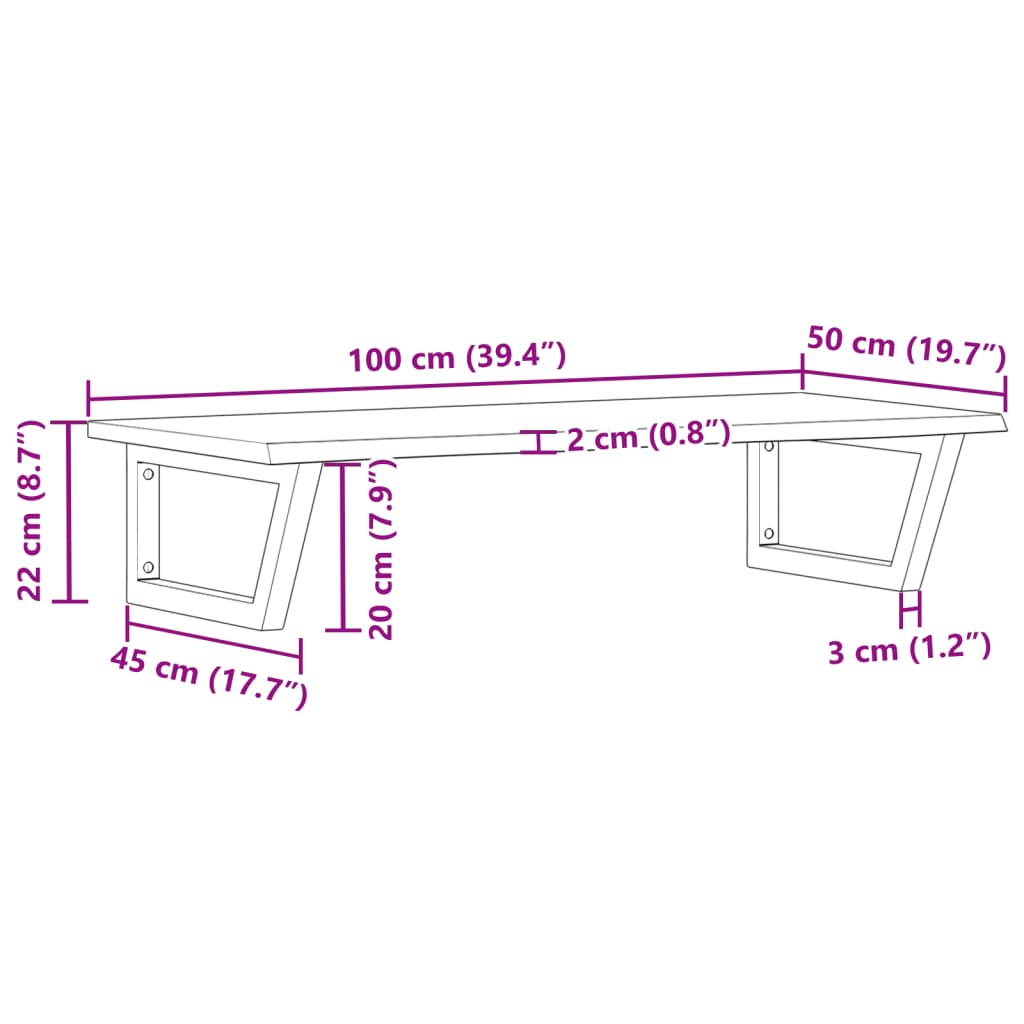 Wall-Mounted Oak Basin Shelf with Steel Brackets