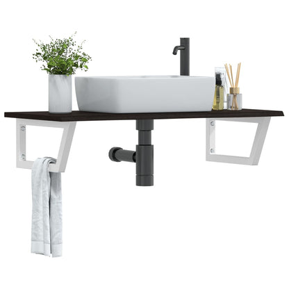 Wall-Mounted Oak Basin Shelf with Steel Brackets