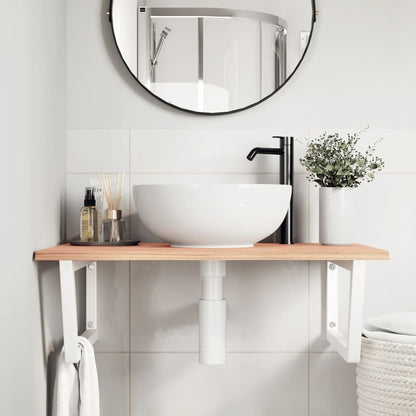 Wall-Mounted Basin Shelf with Solid Oak Top and Steel Brackets