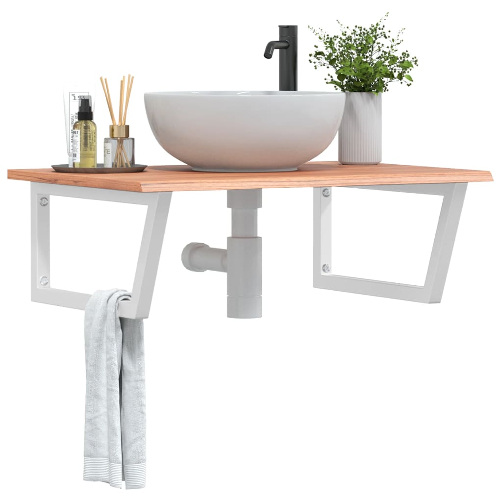 Wall-Mounted Basin Shelf with Solid Oak Top and Steel Brackets