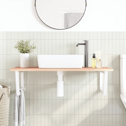 Wall-Mounted Oak Basin Shelf with Steel Brackets