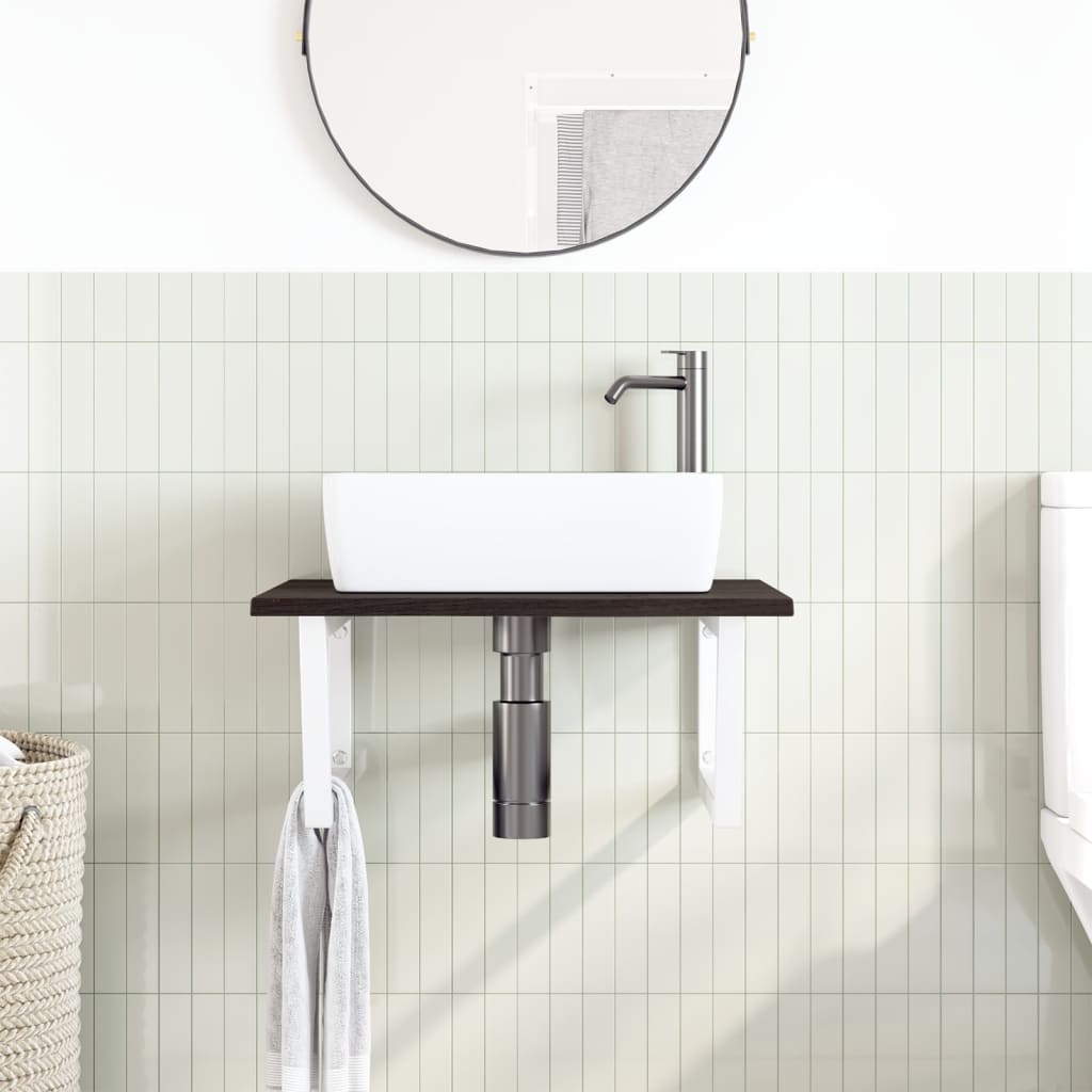 Wall-Mounted Basin Shelf with Solid Oak Top and Steel Brackets